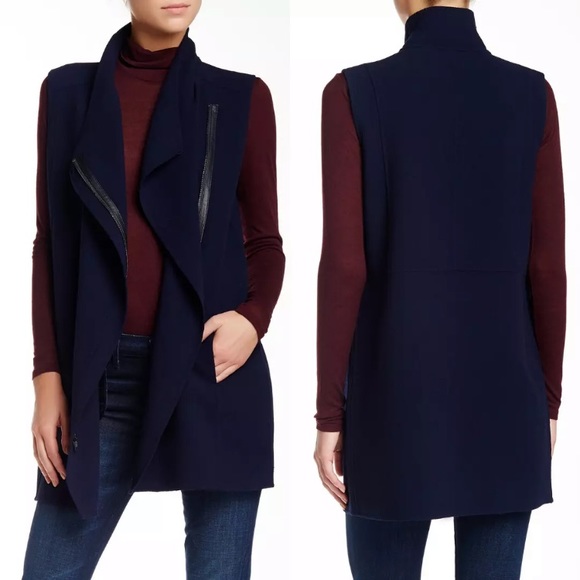 Vince Dresses & Skirts - Vince Sleeveless Asymmetric Wool Zip Vest Leather